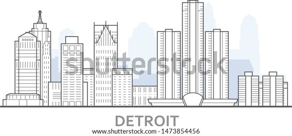 Detroit Cityscape Michigan Panorama Detroit Outline Stock Vector ...