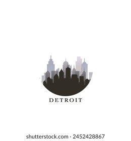 Detroit cityscape, vector gradient badge, flat skyline logo, icon. USA, Michigan state city round emblem idea with landmarks and building silhouettes. Isolated abstract graphic