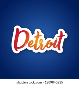 Detroit - handwritten name of US city. Sticker with lettering in paper cut style. Vector illustration.