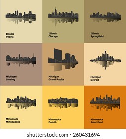 Detroit, Lansing, Grand Rapids, Duluth, Minneapolis, Saint Paul, Chicago, Peoria, Springfield (Set of 9 City) 