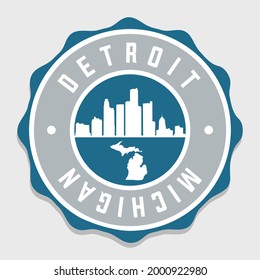Detroit, MI, USA Badge City Vector Seal. National Symbol Skyline Stamp Design Icon Label. 