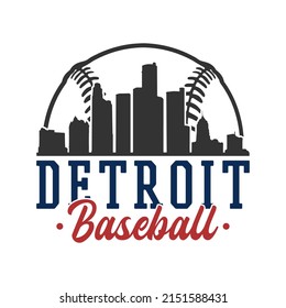 Detroit, MI, USA Baseball Skyline City Silhouette Vector. Softball Design Style Icon Symbols. Sport America Ball.