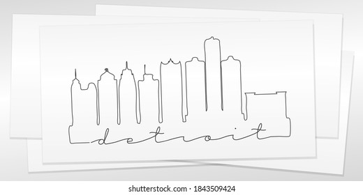 Detroit, MI, USA Doodle Skyline Hand Drawn. City One Line Art Illustration Landmark. Minimalistic Sketch Pen Background.