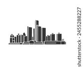 Detroit, MI, USA Icon Silhouette Illustration. Skyline Vector Graphic Pictogram Symbol Clip Art. Doodle Sketch Black Sign.