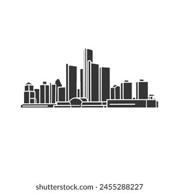 Detroit, MI, USA Icon Silhouette Illustration. Skyline Vector Graphic Pictogram Symbol Clip Art. Doodle Sketch Black Sign.