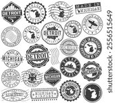 Detroit, MI, USA Set of Stamps. City Travel Marks. Made In Product. Design Seals Old Style Insignia.