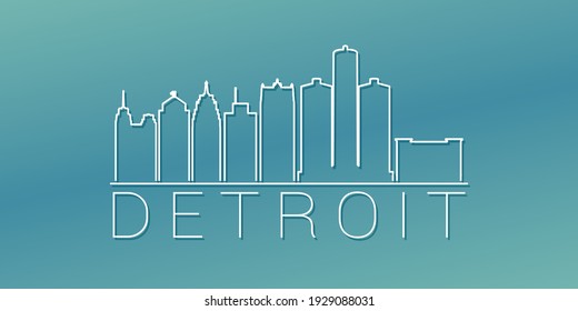 Detroit, MI, USA Skyline Linear Design. Flat City Illustration Minimal Clip Art. Background Gradient Travel Vector Icon.