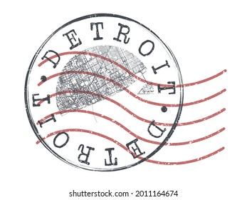 Detroit, MI, USA Stamp Map Postal. Silhouette Seal Roads and Streets. Passport Round Design. Vector Icon. Design Retro Travel National Symbol.