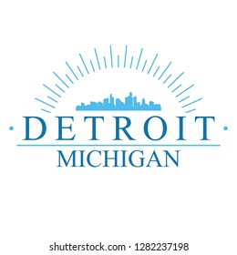 Detroit Michigan. Banner Design. City Skyline. Silhouette Vector. Famous Monuments.