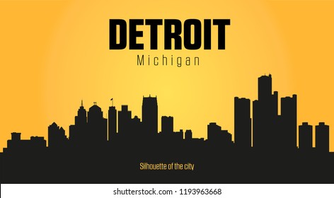 Detroit Michigan city silhouette and yellow background