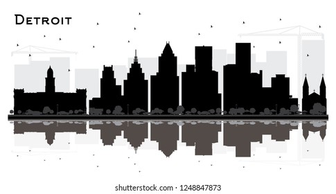 Detroit Michigan City Skyline Silhouette with Black Buildings Isolated on White. Vector Illustration. Business Travel and Tourism Concept with Modern Architecture. Detroit Cityscape with Landmarks.