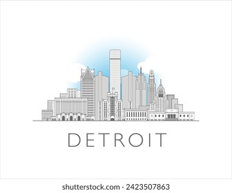 Detroit, Michigan cityscape line art style vector illustration