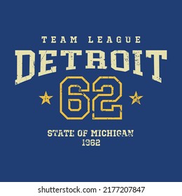 Detroit, Michigan design for t-shirt. College tee shirt print. Typography graphics for sportswear and apparel. Vector illustration.