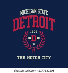 Detroit, Michigan design for t-shirt. College tee shirt print. Typography graphics for sportswear and apparel. Vector illustration.