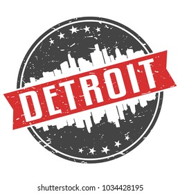 Detroit Michigan Round. Travel Stamp Icon Skyline City Design Vector.