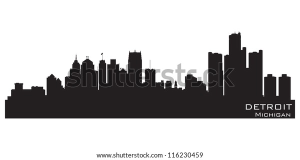 Detroit Michigan Skyline Detailed Vector Silhouette Stock Vector ...