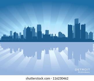 Detroit, Michigan skyline illustration with reflection in water