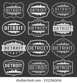 Detroit Michigan Skyline. Premium Quality Stamp Frames. Grunge Design. Icon Art Vector. Old Style Frames.