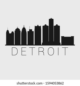 Detroit Michigan. Skyline Silhouette City. Design Vector. Famous Monuments Tourism Travel. Buildings Tour Landmark.