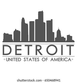 Detroit Michigan Skyline. Silhouette Design City Vector Art. Landmark Famous Buildings.