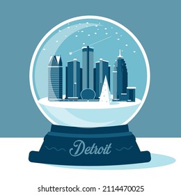 Detroit Michigan snow globe vector illustration