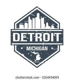 Detroit Michigan Travel Stamp Icon Skyline City Design Badge. Seal Passport Vector.