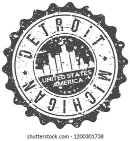 Detroit Michigan Travel Stamp Icon City Design Tourism Export Seal