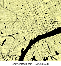 Detroit, Michigan, United States (USA) - Urban Vector City Map With Parks, Rail And Roads, Highways, Minimalist Town Plan Design Poster, City Center, Downtown, Transit Network, Street Blueprint