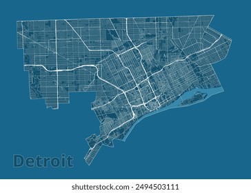 Detroit, Michigan, USA artistic blueprint map poster