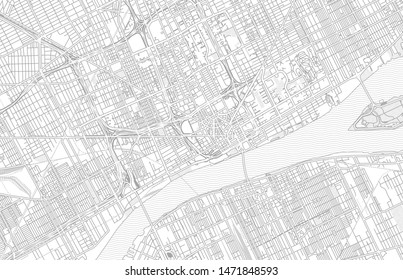 Detroit, Michigan, USA, bright outlined vector map with bigger and minor roads and steets created for infographic backgrounds.