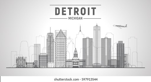 Detroit, Michigan (USA) city lines skyline. Business travel and tourism concept with modern buildings. Image for presentation, banner, web site.