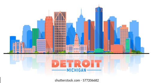 Detroit, Michigan (USA) city skyline vector illustration on white background.Business travel and tourism concept with modern buildings. Image for presentation, banner, web site.