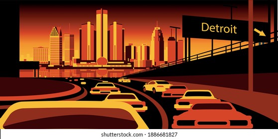 Detroit Michigan USA skyline vector illustration