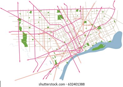 Detroit, Michigan (USA) vector map