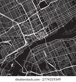 Detroit Michigan Vector Map, Detailed City Street Map Black and White Minimalist Line Art