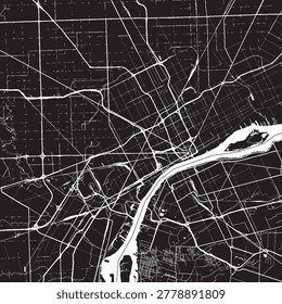 Detroit Michigan Vector Map, Detailed City Street Map Black and White Minimalist Line Art