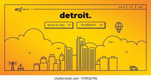 Detroit Modern Web Banner Design with Vector Linear Skyline