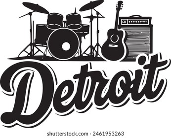 Detroit Music Silhouette Graphic Vector