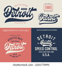 Detroit. Octagonal and Script Font with many alternate characters. T Shirt Design. Vector