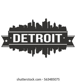 Detroit Silhouette Skyline Stamp. Reflection Landscape City Design. Vector Cityscape Icon.  