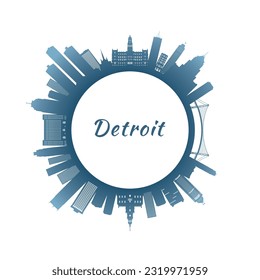 Detroit skyline with colorful buildings. Circular style. Stock vector illustration.