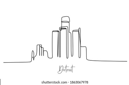 Detroit skyline. Continuous one line drawing