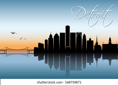 Detroit Skyline, Michigan - Vector Illustration