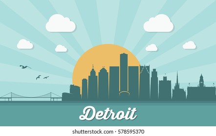 Detroit Skyline - Michigan - Vector Illustration