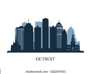 Detroit skyline, monochrome silhouette. Vector illustration.