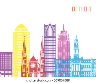 Detroit skyline pop in editable vector file