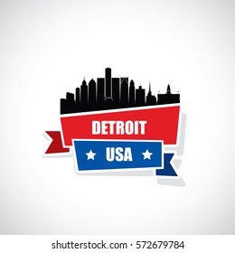 Detroit skyline ribbon banner - Michigan - vector illustration