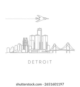 Detroit Skyline USA Plane Travel Cityscape.