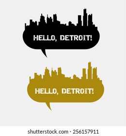 Detroit Skyline Vector Landscape, Speech Bubble