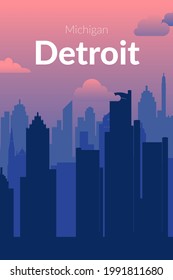 Detroit, USA famous city scape view background. 